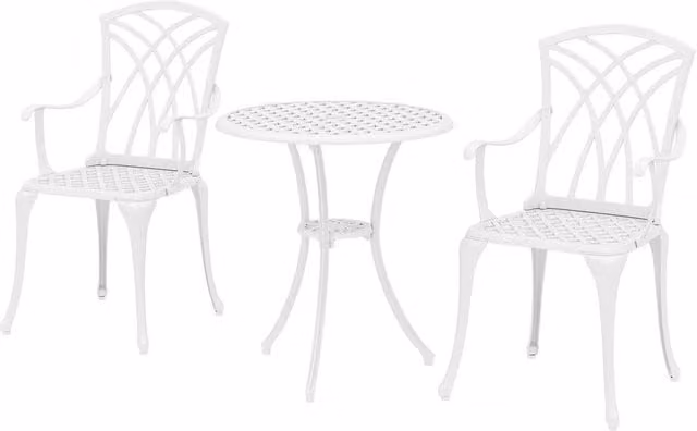 NESTLUNE 3 Piece White Metal Garden Bistro Set for Outdoor Use – 1