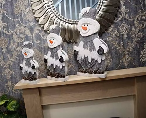 Shatchi Grey and Silver Snowman Christmas Tabletop Decoration, Height: 52 cm