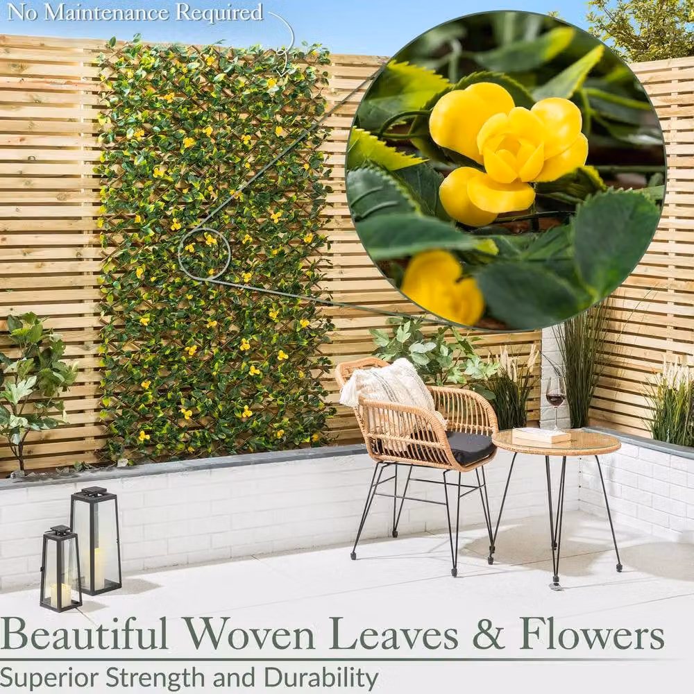 Christow Expanding Artificial Leaf Flower Trellis Garden Screening in Yellow and Green, W: 100 cm, H: 200 cm – 2