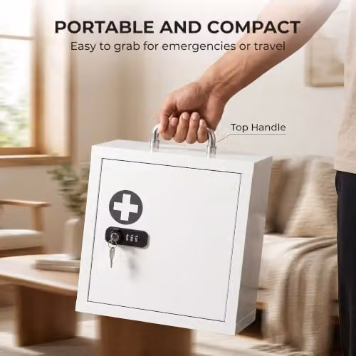 HOMCOM Wall Mounted White Metal Medicine Cabinet with Combination and Key Lock, W/D/H: 30 x 14 x 30 cm – 4