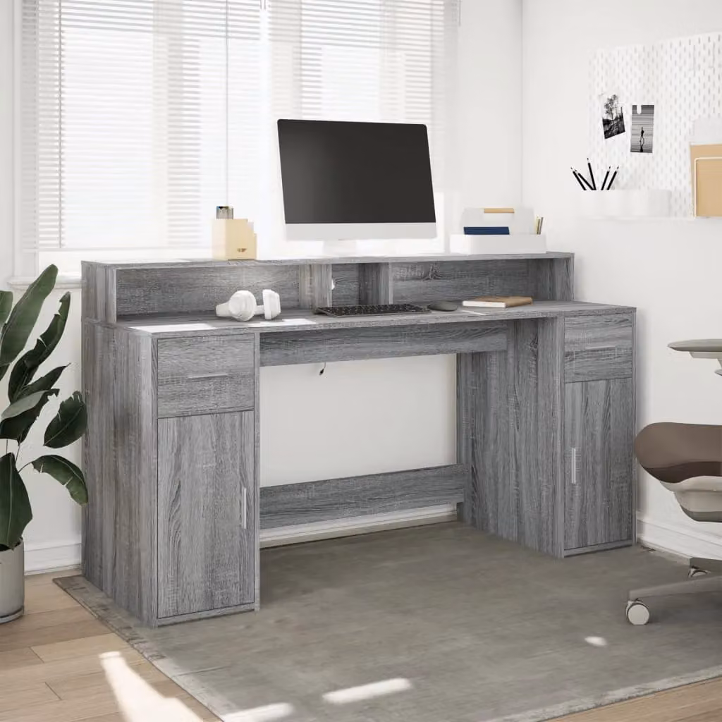 Berkfield Home Grey Sonoma Gaming Desk with LED Lights, W/D/H: 160 x 55 x 91 cm – 4