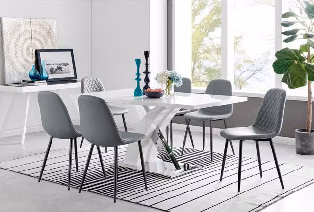 FurnitureboxUK Atlanta 6-Seater Dining Set with Rectangular Table and 6 Grey Corona Chairs with Black Legs