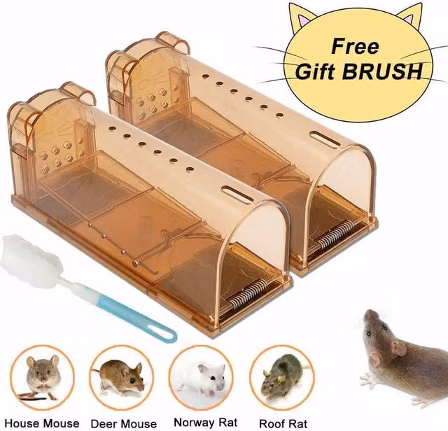 SPETLEK Humane Live Catch Mouse Traps, 2 Pack, Brown