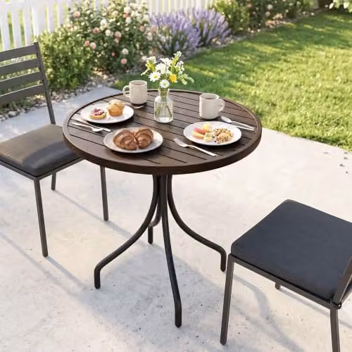 Outsunny Round Garden Side Table with Metal Frame, Brown – 6