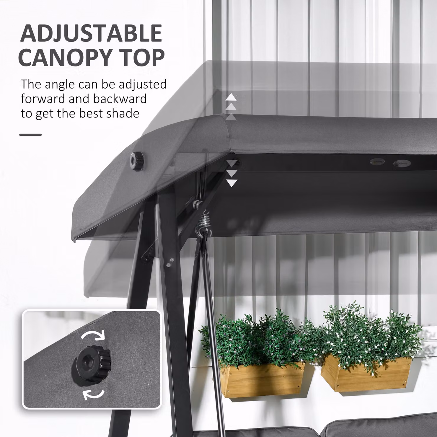 Outsunny Two-Seater Garden Swing Bench with Adjustable UV-Resistant Canopy and Cushions in Dark Grey – 4