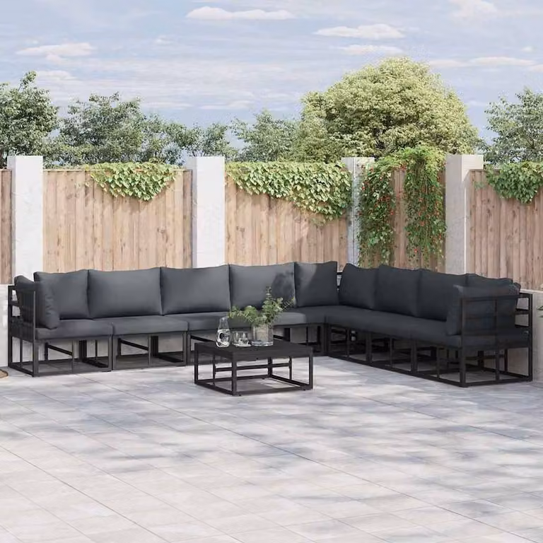 Berkfield Home 9 Piece L-Shape Garden Sofa Set in Black with Powder Coated Aluminium Frame, W/D/H: 70 x 70 x 32 cm