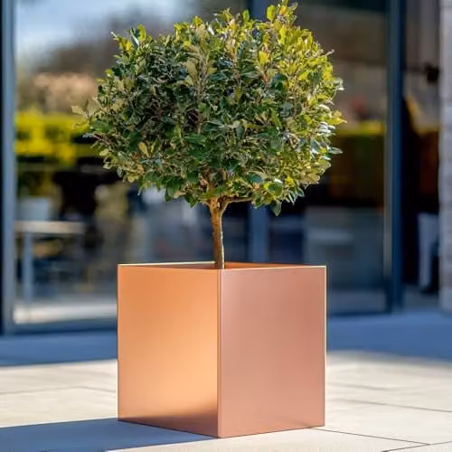 Tulipy Gold Galvanised Steel Square Planter Tub W: 50 cm, D: 50 cm, H: 50 cm