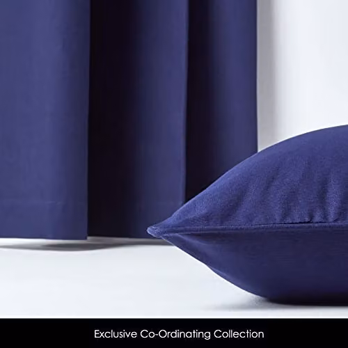 Homescapes Plain Blue Cotton Eyelet Curtain Pair, Width: 140 cm, Drop: 183 cm – 4