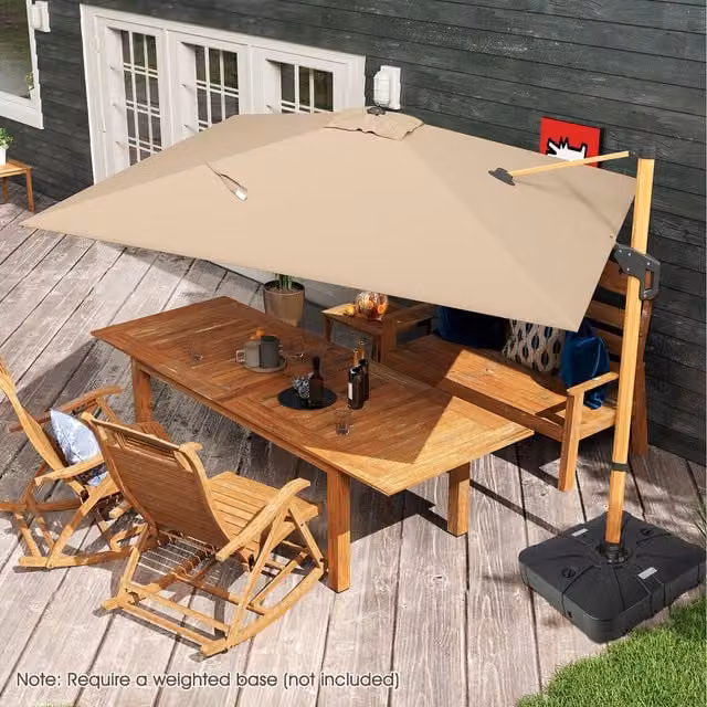 COSTWAY Cantilever Patio Umbrella in Brown and Beige with Aluminium Frame, H 297 cm x W 297 cm x D 264 cm