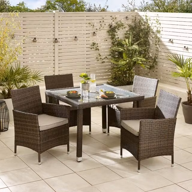 Furniturebox Barbados 4 Seat Outdoor Rattan Dining Table and Chairs Set in Brown and Grey