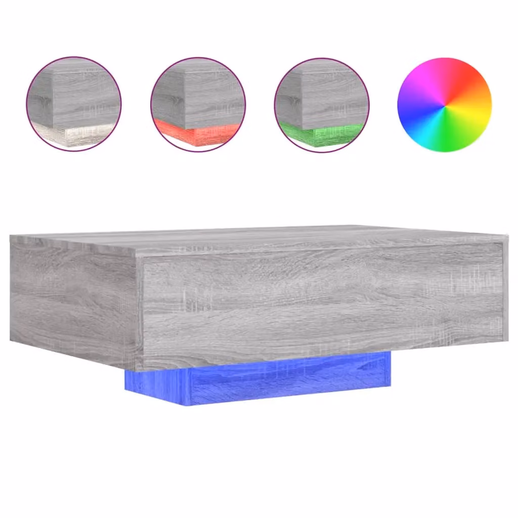 Berkfield Home Modern Rectangular Coffee Table with LED Lights in Grey Sonoma, W: 85 cm, D: 55 cm, H: 31 cm – 2