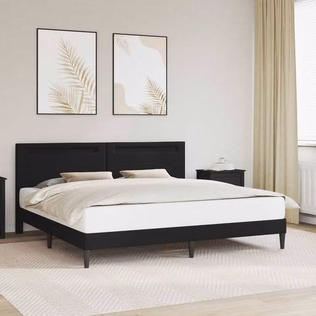 Berkfield Home Upholstered Faux Leather Bed Frame in Black with LED Strip Lights and USB Charging Port, W/D/H: 180 x 200 cm – 1