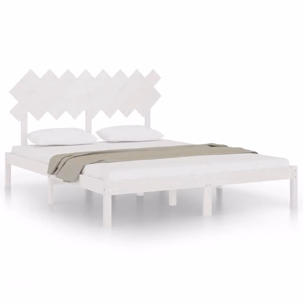 Berkfield Home Modern Solid Pine Wood Bed Frame, White, W/D/H: 160 x 200 cm – 2