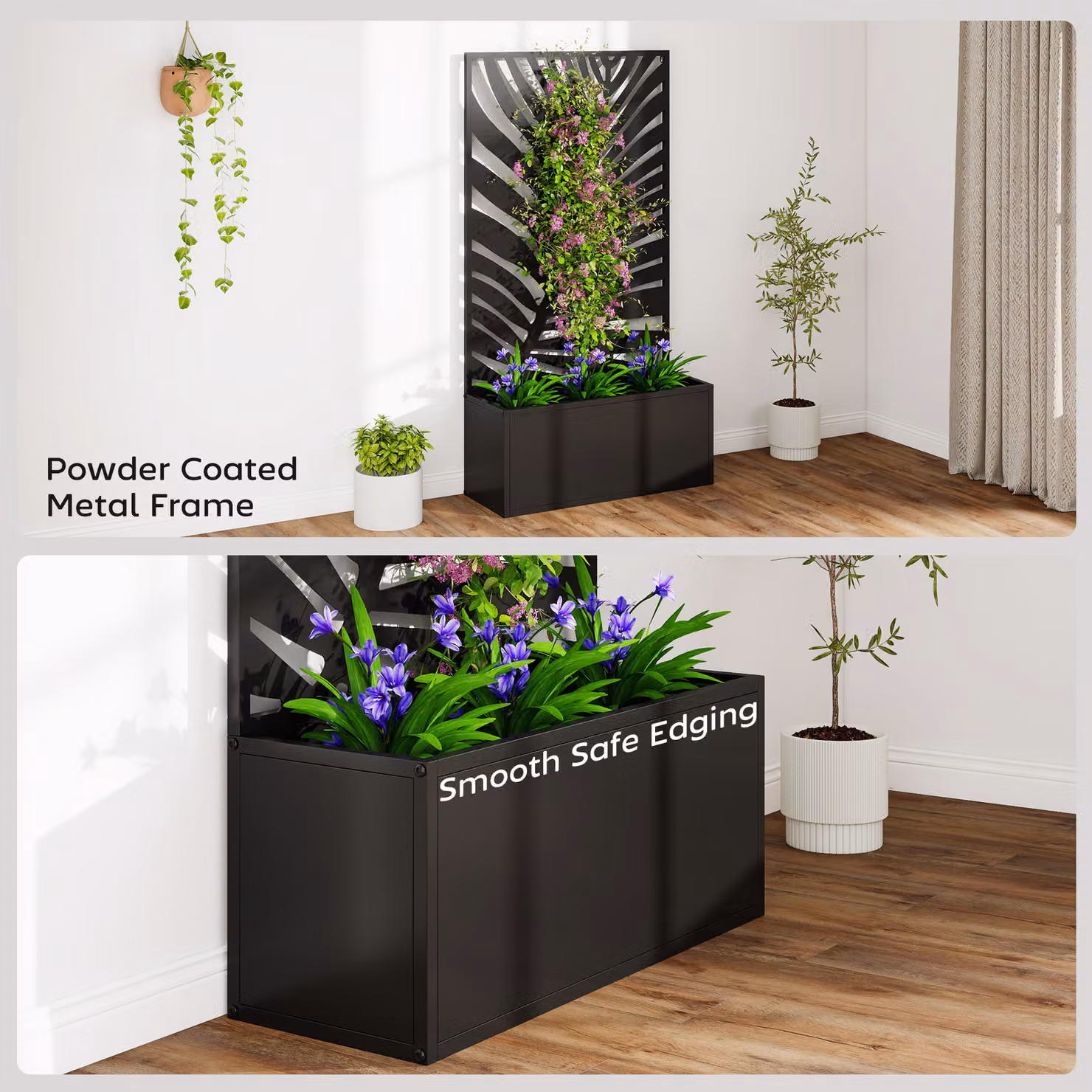 Outsunny Metal Garden Bed with Trellis and Privacy Screen, Black Raised Planter for Ornamental or Vegetable Gardens – 7