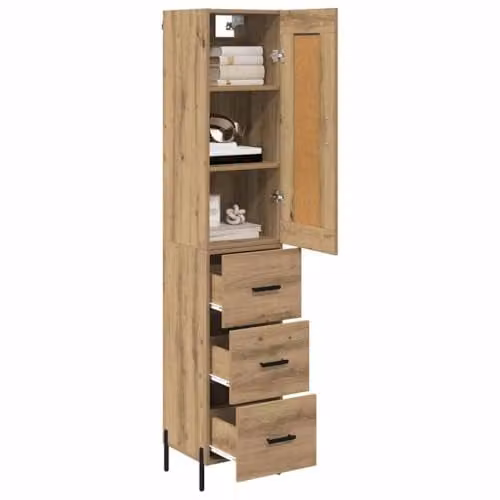 vidaXL Artisan Oak Highboard in Brown with 3 Drawers and Hinged Doors, W/D/H: 34.5 x 34.0 x 180.0 cm – 1