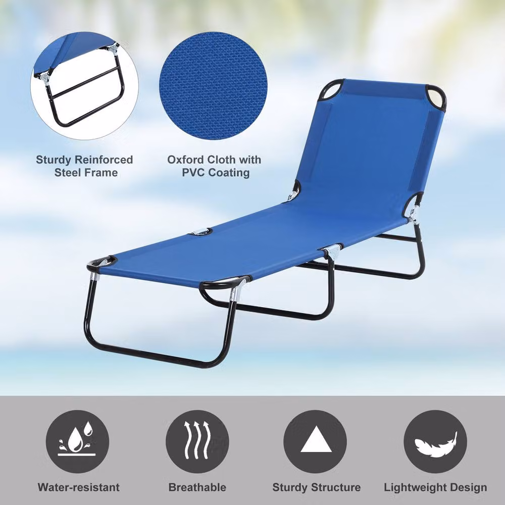 Outsunny Portable Folding Sun Lounger with Adjustable Headrest in Blue – 4