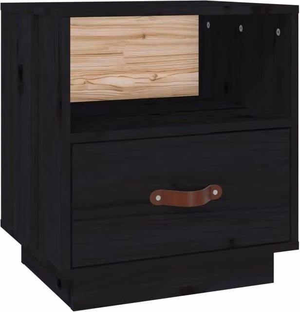 Berkfield Home Black Rustic Solid Wood Pine Bedside Cabinet W: 40 cm, D: 34 cm, H: 45 cm – 1