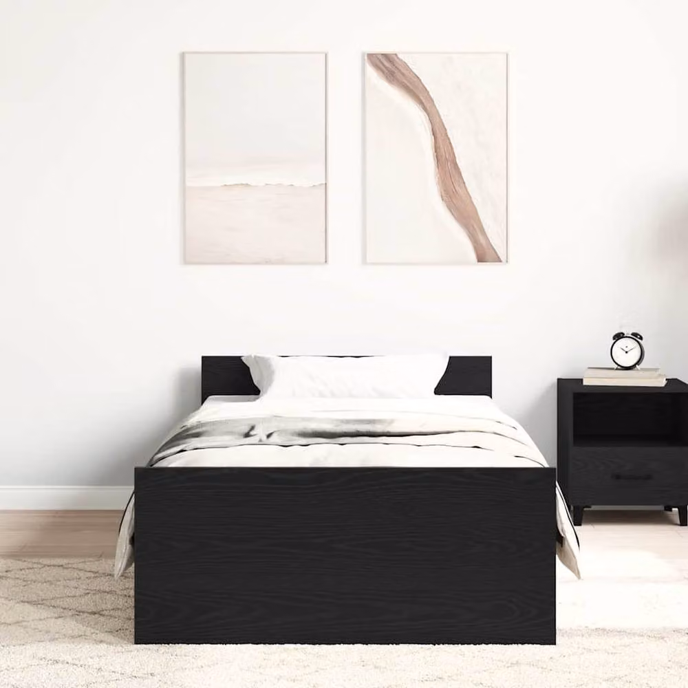 Berkfield Home Bed Frame in Black Oak, Engineered Wood, W/D/H: 100 x 200 x 40 cm – 3