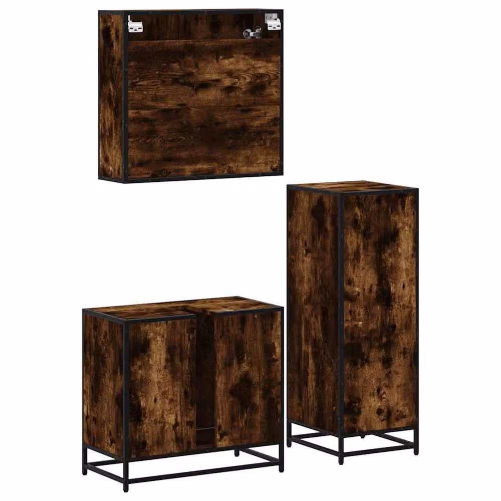 Berkfield Home 3 Piece Industrial Bathroom Furniture Set in Smoked Oak Brown – 6