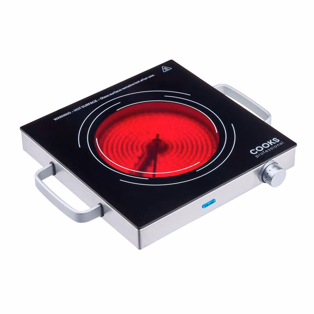 Cooks Professional Single Electric Ceramic Hob Portable Hotplate 2000W in Black – 3