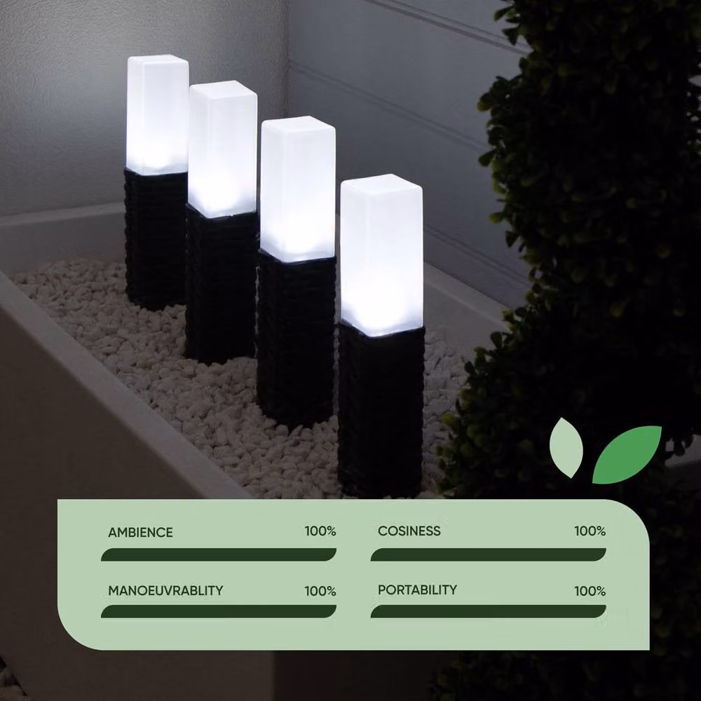 Gardenwize Pack of 4 Solar LED Rattan Stake Lights in Black – 4