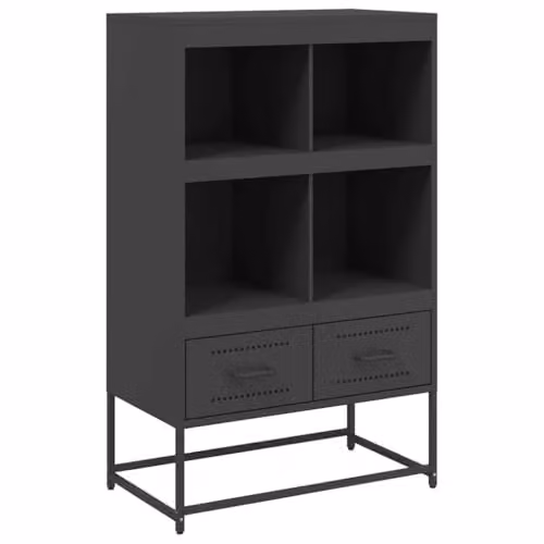 vidaXL Modern Black Steel Highboard with Hinged Doors and Internal Shelves, W/D/H: 68.5 x 39 x 111.5 cm
