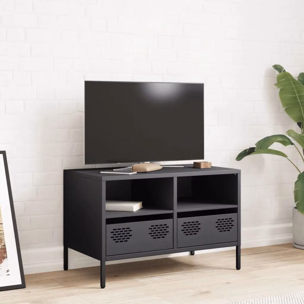 Berkfield Home Anthracite TV Cabinet in Black Cold-rolled Steel, W: 68 cm, D: 39 cm, H: 43.5 cm – 3