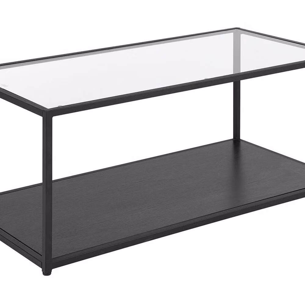 Wyld and Coco Modernist Rectangular Coffee Table with Transparent Glass Top and Black Matt Metal Frame W/D/H: 100 x 54 x 42 cm – 2