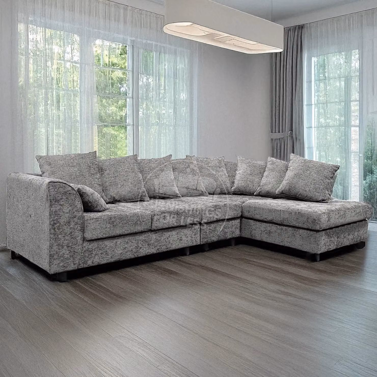 Furnishings For Less UK Monaco Large 5 Seater L Shaped Corner Sofa in Light Grey Chenille Fabric, Right Hand Facing – 3
