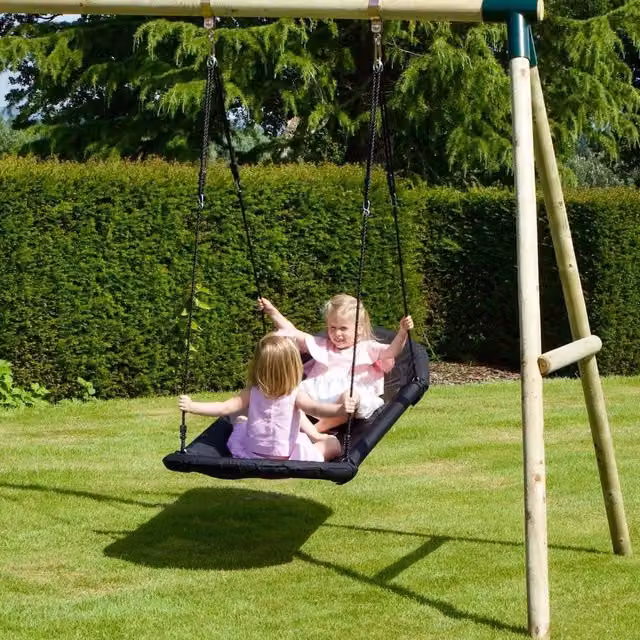 Rebo Wooden Single Swing Set with Black and Red Boat Swing