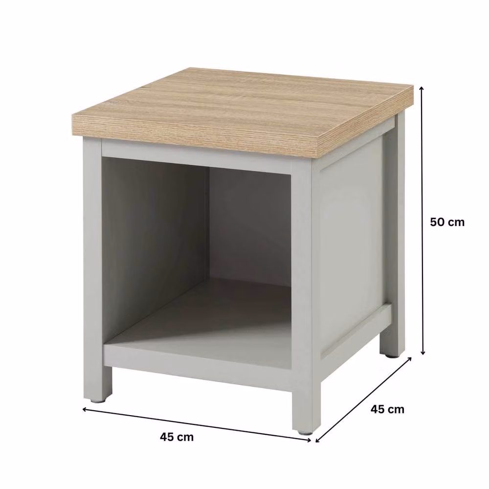 FORGEVIO Modern Grey Bedside Lamp Side Table with Oak Top Storage Shelf – 2
