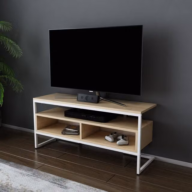 Decorotika Merrion Modern Oak TV Unit in White and Brown, Height: 51 cm