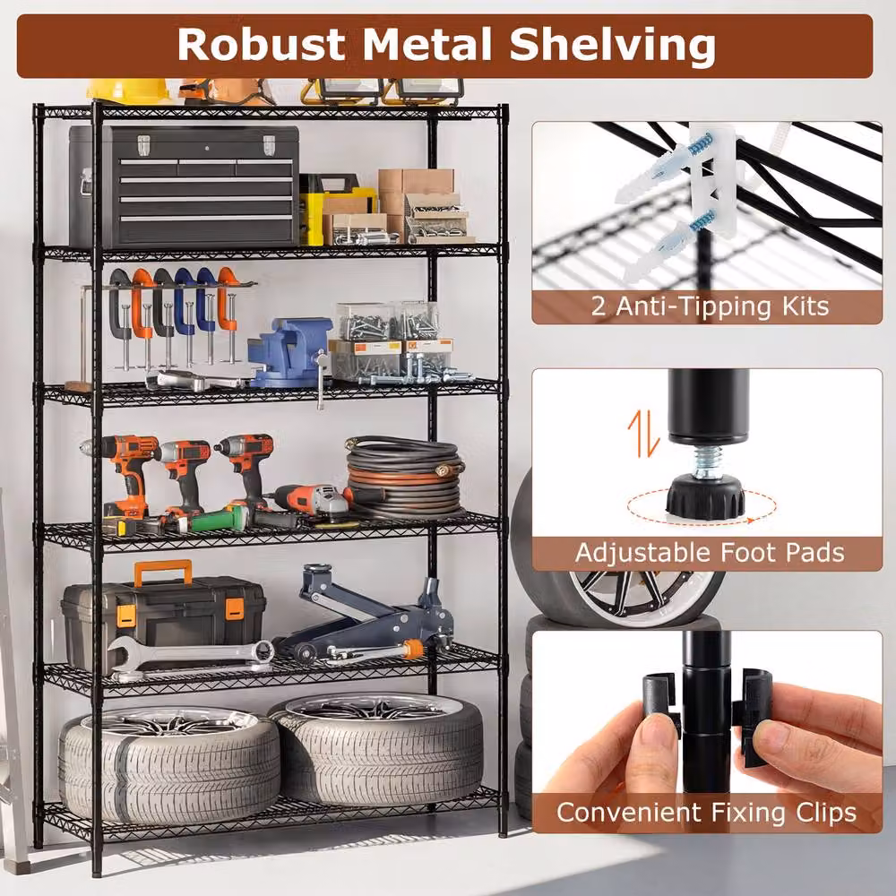 Gymax 6-Tier Adjustable Metal Wire Shelving Unit in Black – 5
