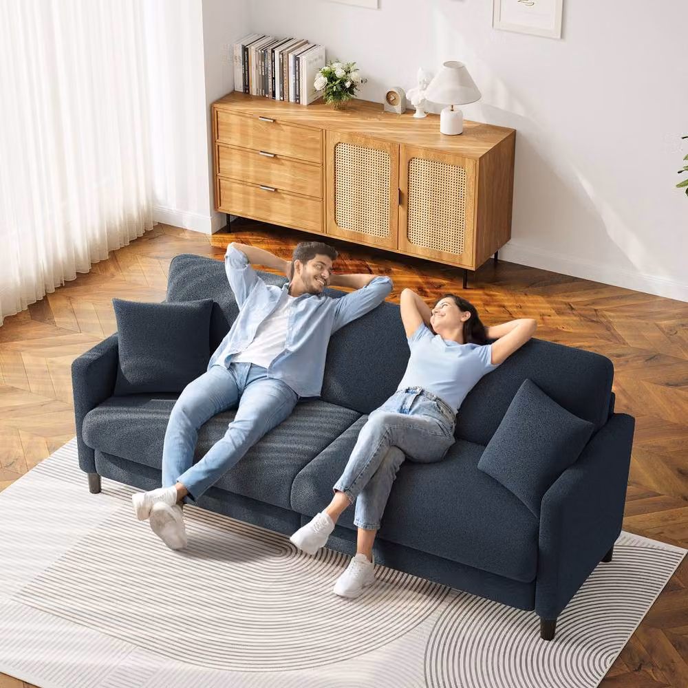 Dprodo Modern Teddy Fabric 3-Seater Sofa in Blue, Width: 210 cm – 3