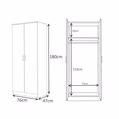 REFLECT 2x 2 Door Plain Wardrobe Bundle in Black High Gloss and Black Oak Matt – 4