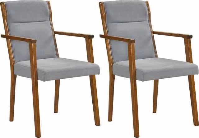 Costway Set of 2 Mid-Century High Back Accent Chairs with Armrests in Grey Fabric