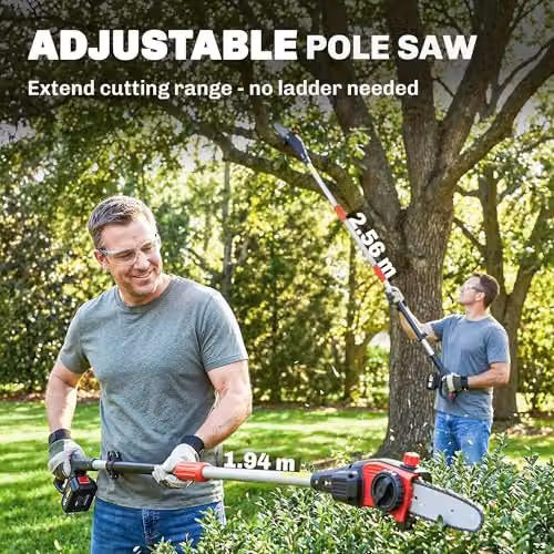 Outsunny 18V 8 inch Cordless Pole Chainsaw in Black with Spare Battery and Quick Charger – 3