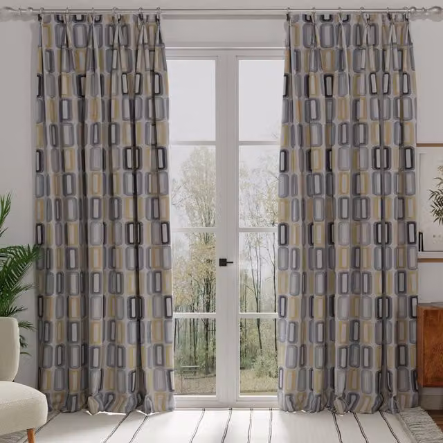 Terrys Dahl Made to Measure Blackout Fabric Panel Curtain in Yellow, Grey and Multicolour Graphic Design