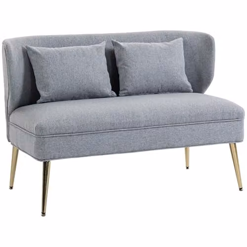 HOMCOM 2 Seater Wing Back Loveseat in Grey Fabric with Scatter Cushions, W: 117 cm