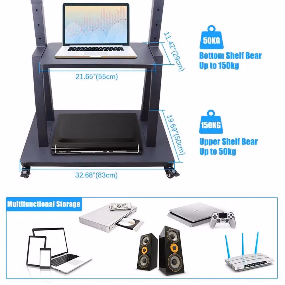 FLAVORA Mobile TV Cart Stand in Black, Fits Screens up to 100 inch with 80kg Capacity – 4