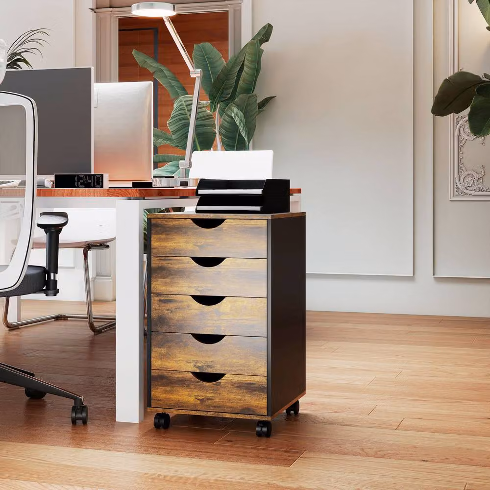 STILVORA Five-Drawer Filing Cabinet with Wheels in Brown – 8