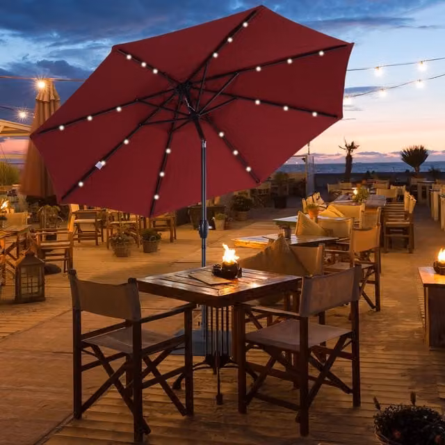 Outsunny 24 LED Solar Powered Parasol Umbrella with Chain Light in Wine Red