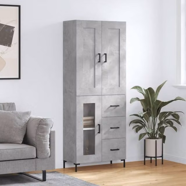 Berkfield Home Modern Highboard in Concrete Grey, W/D/H: 69.5 x 34 x 180 cm – 1