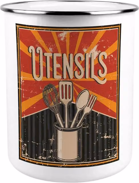 Purely Home Ceramic Freestanding Retro Kitchen Utensil Holder in Red and White