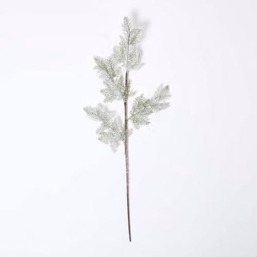 HOMESCAPES Artificial Snowy Christmas Pine Stem, Green and White, 27 cm