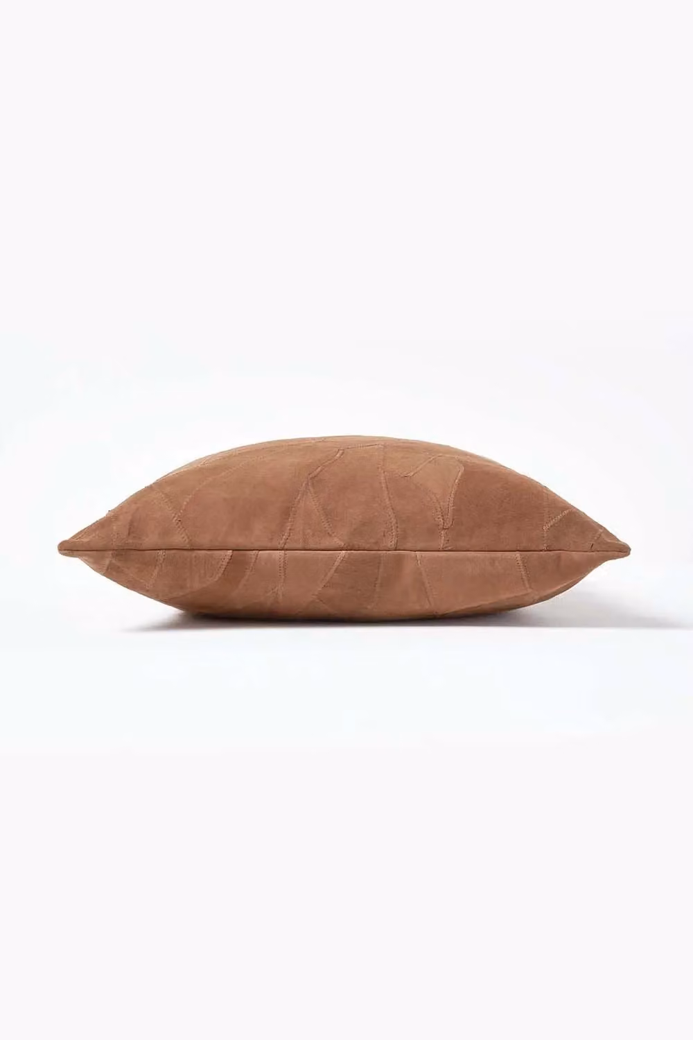 Homescapes Tan Brown Recycled Leather Suede Patchwork Cushion with Feather Filling, W/D/H: 45 x 45 x 45 cm – 2