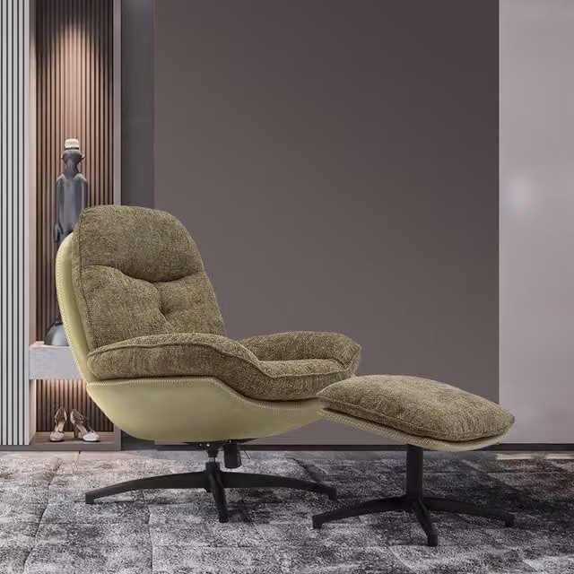 Livingandhome Modern Green Chenille Tub Lounge Chair with Ottoman and Metal Frame