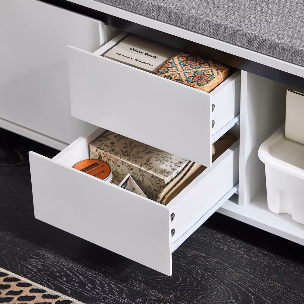 SoBuy Shoe Cabinet with Seat in White, featuring 2 Doors and 2 Drawers, W: 110 cm, D: 35 cm – 3