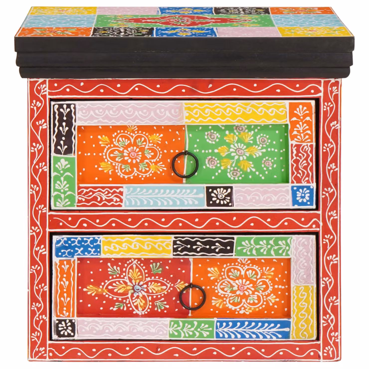 Berkfield Home Multicolour Floral Mango Wood Bedside Cabinet W/D/H: 40 x 30 x 40 cm – 2