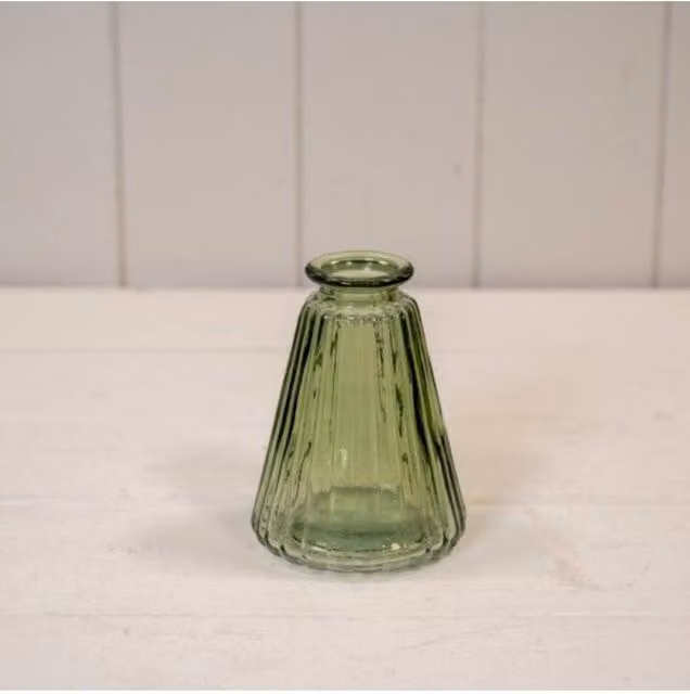KDMD Vintage Green Ribbed Glass Bottle